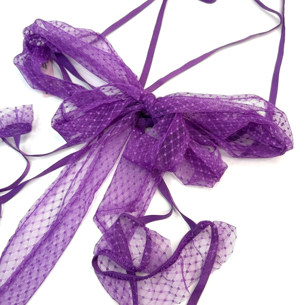 Victoria’s Secret Purple Very Sexy Bow Mesh Open-Cup Crotchless Playsuit NEW - Picture 6 of 10